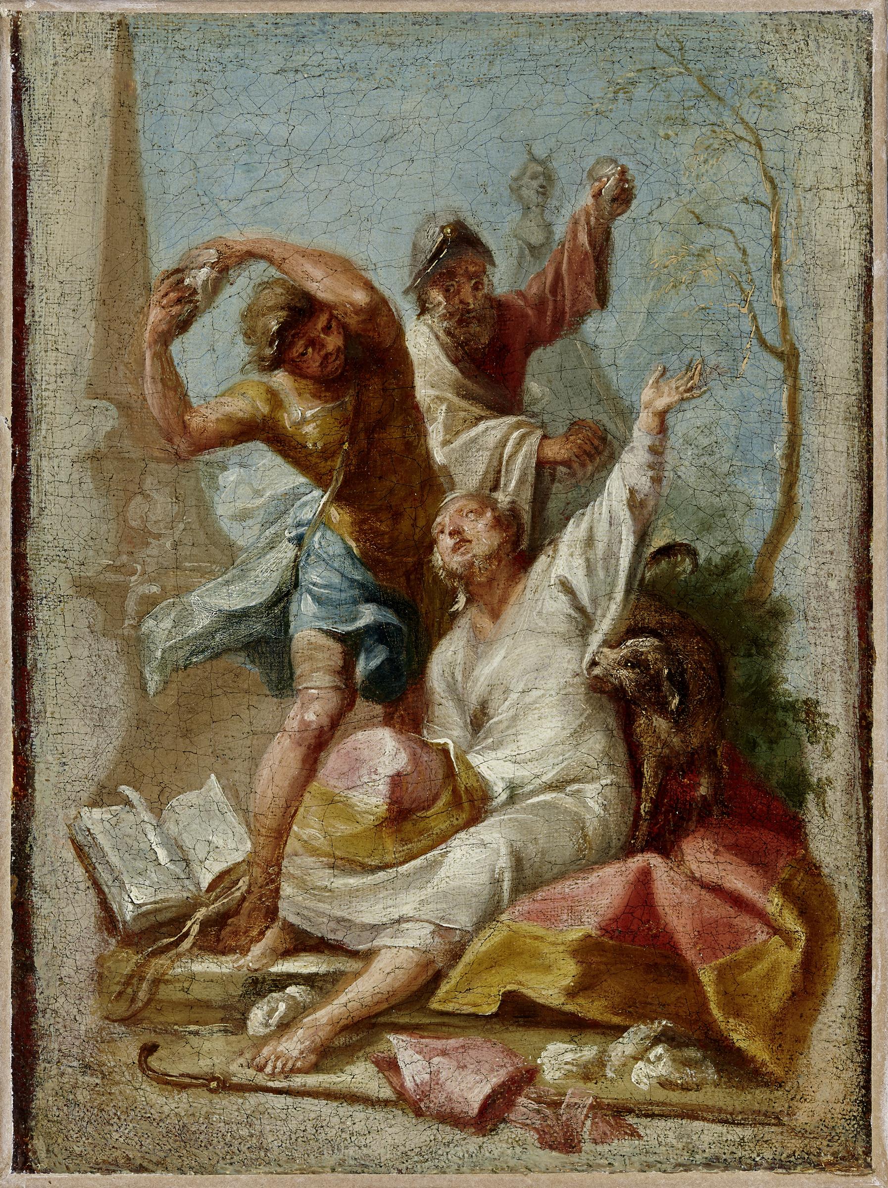 Steinigung des hl. Thimotheus, Bischof von Ephesus, Johann Wolfgang Baumgartner, 1753, Öl auf Lwd., Salzburg Museum Inv.-Nr. RO 0003