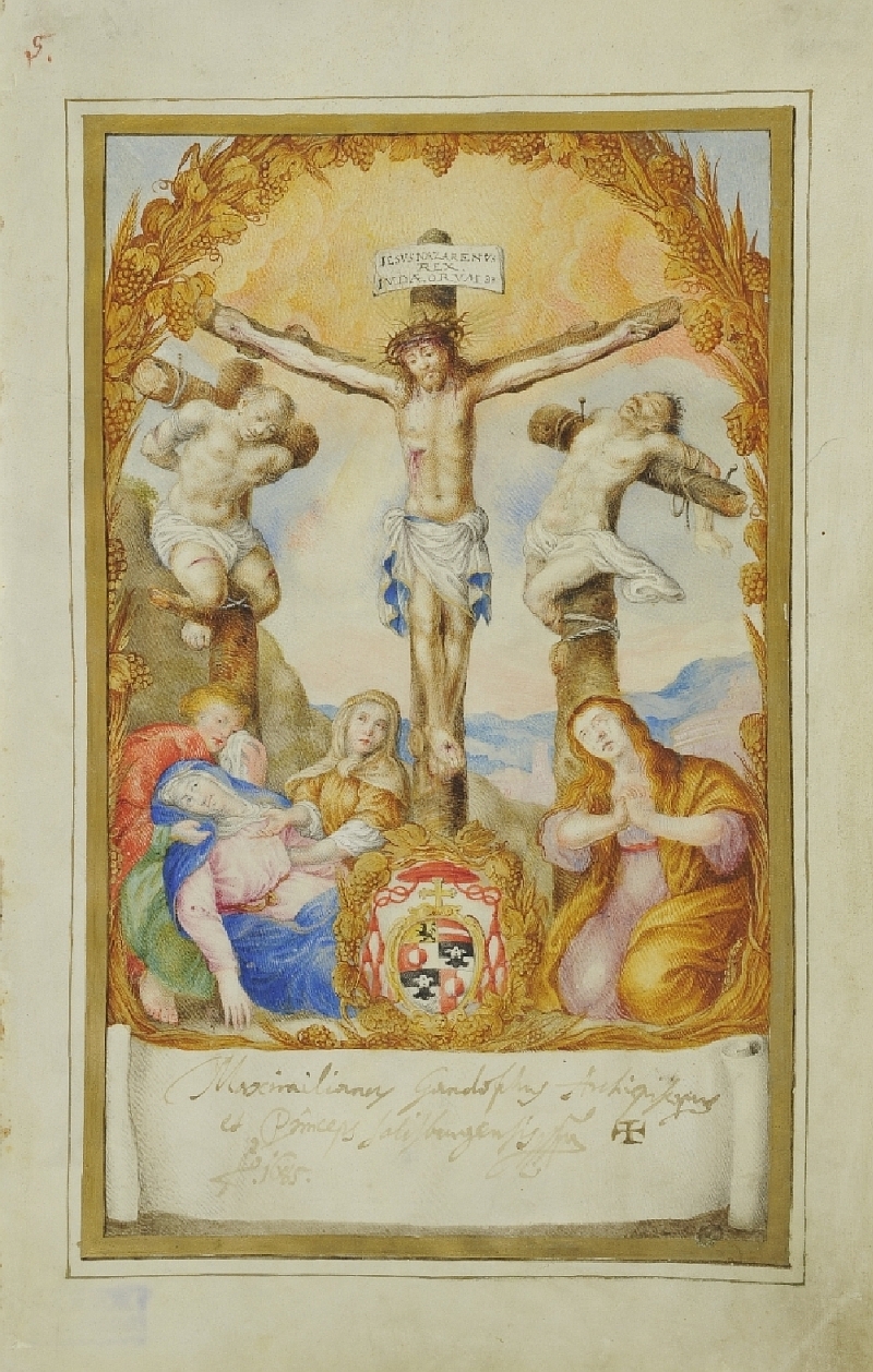 Crucifixion Group from a Fraternity Book, unknown artist, 1685, inv. no. 4765-49
