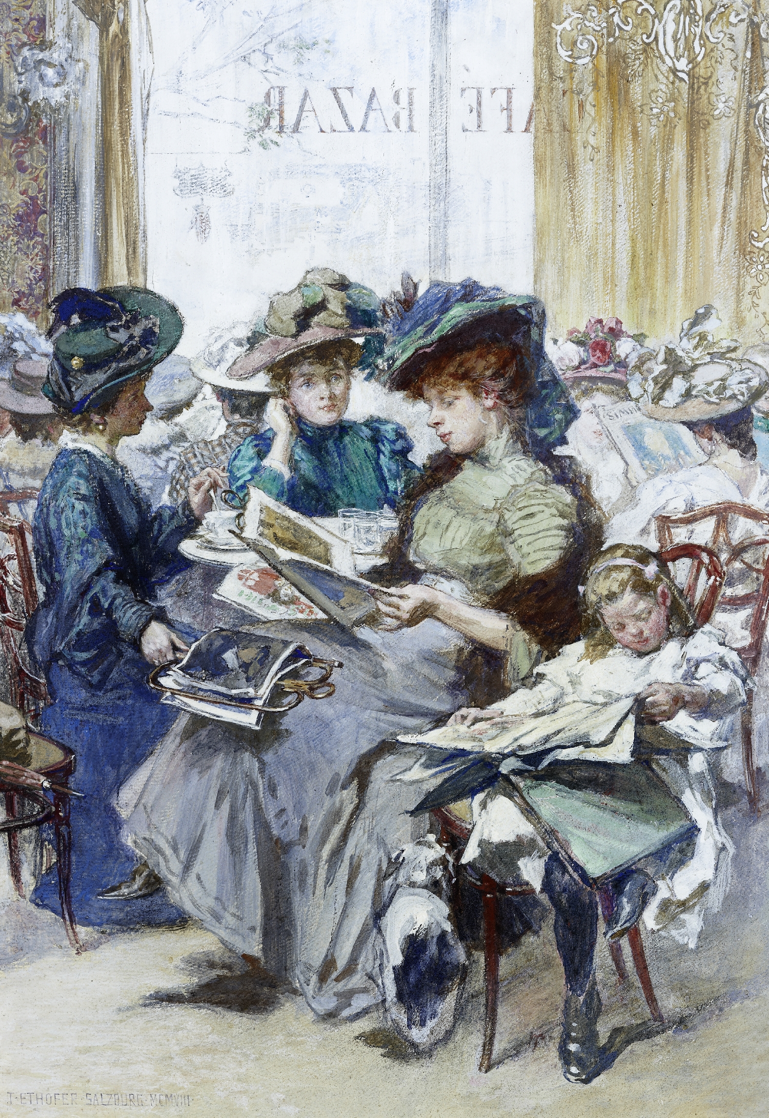 Damen im Café Bazar in Salzburg, Theodor Ethofer, 1908, Inv.-Nr. 1015-94