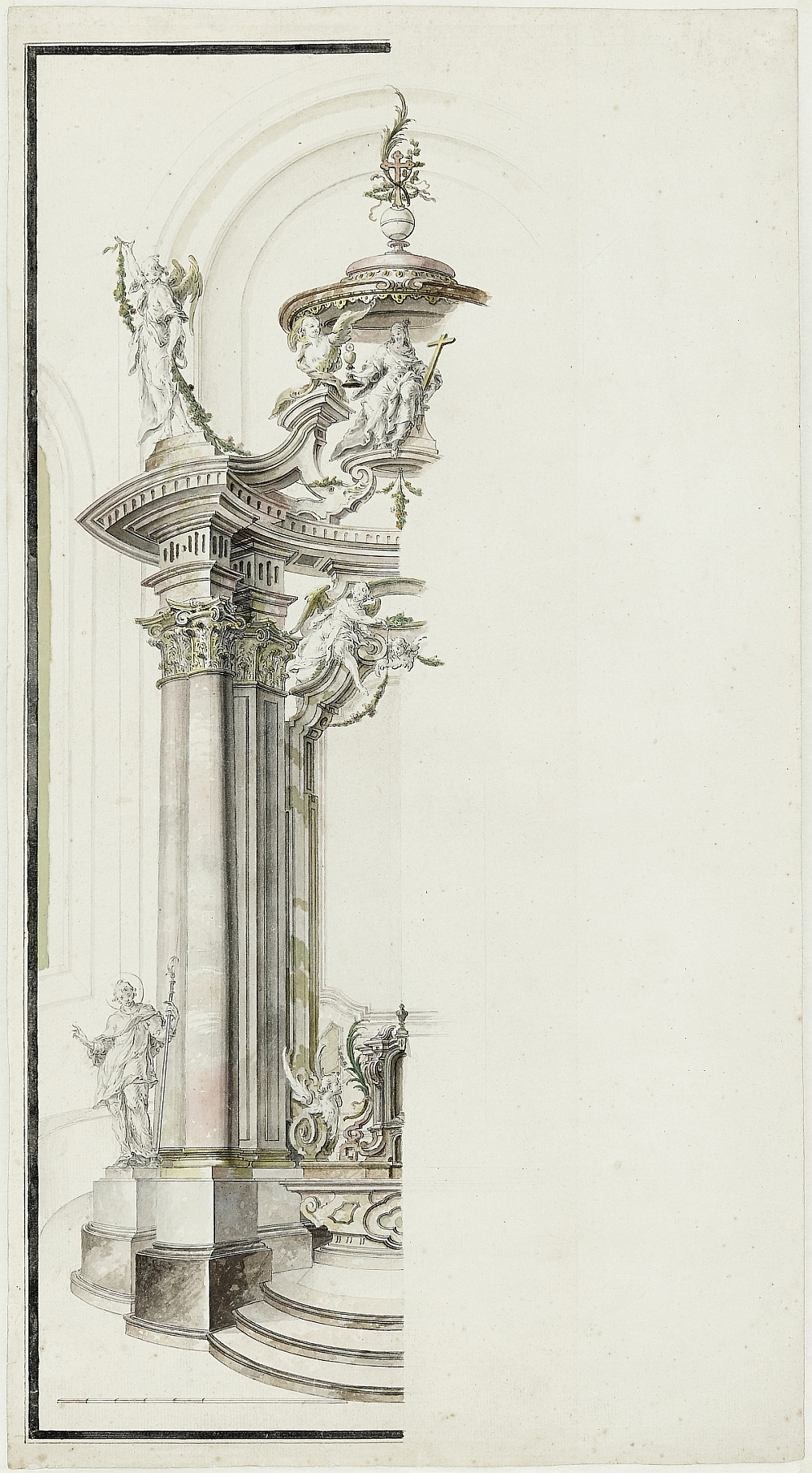 Altar Construction, Joseph Anton Feuchtmayer, Franz Anton Dirr, pen and ink over lead stylus, watercolour, inv. no. RO 1093; no known execution