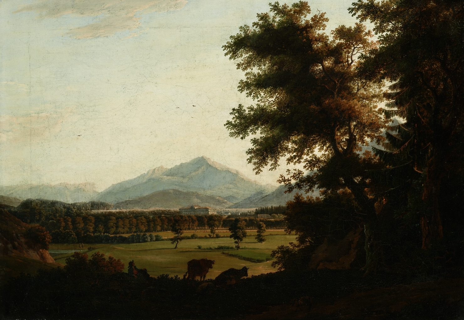 Blick auf Schloss Leopoldskron, Albert Christoph Dies, 1797, Öl auf Leinwand, Inv.-Nr. 1254-86