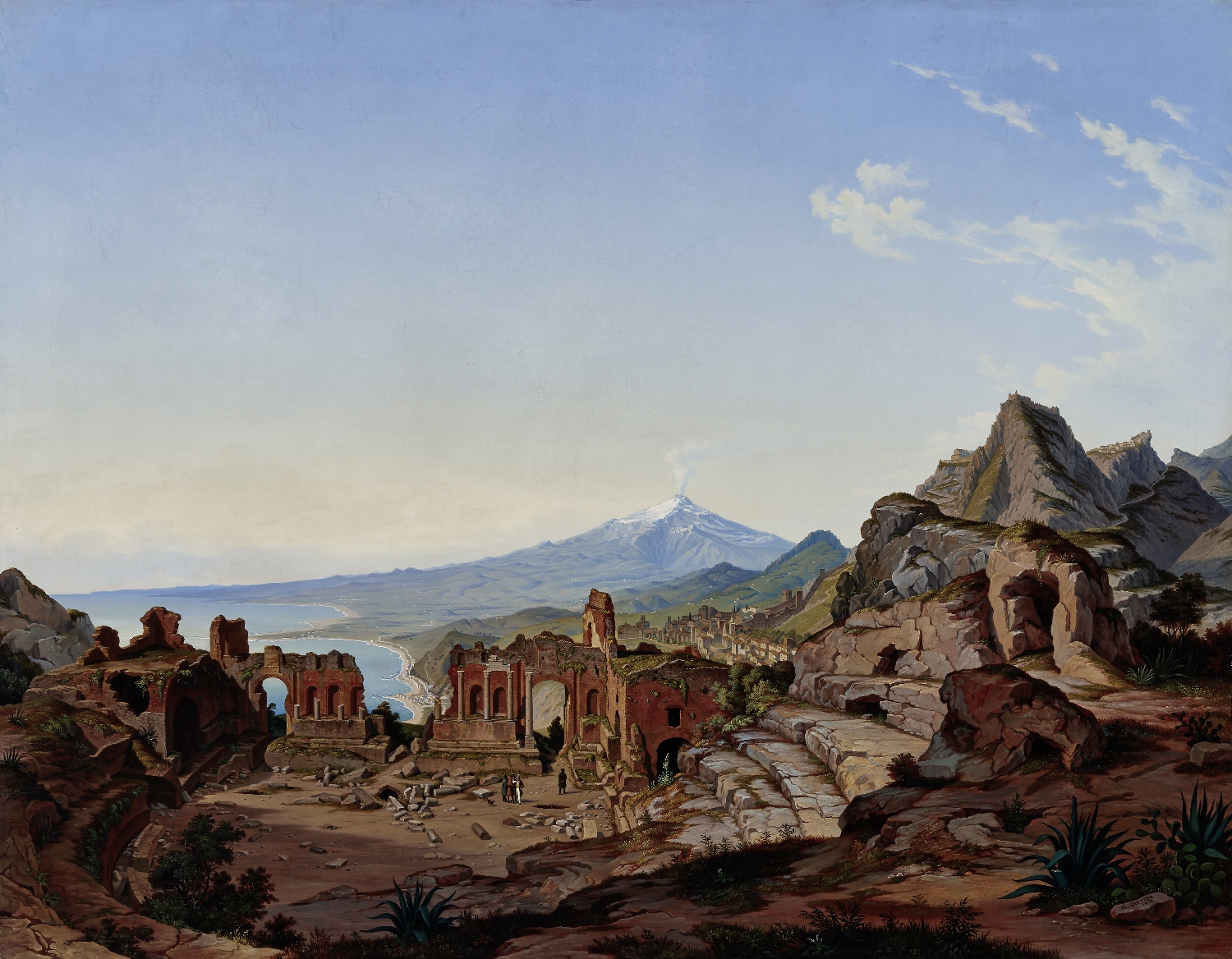 Das Theater von Taormina mit dem Ätna in Sizilien, 1846, Öl auf Leinwand, Inv.-Nr. 9032-49