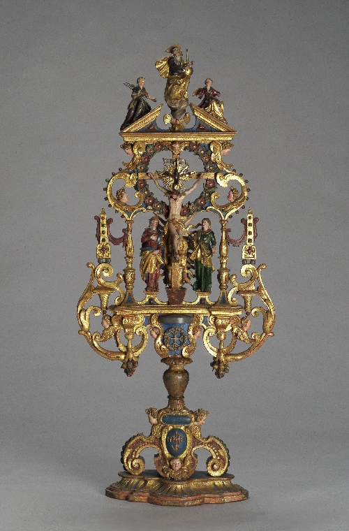 Zunftkreuz der Müller, 1623, Holz, geschnitzt, vergoldet, gefasst, Inv.-Nr. 176-43