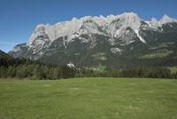 Die Do-Re-Mi-Wiese bei Werfen mit dem Tennengebirge im Hintergrund (Foto: P. Laub)