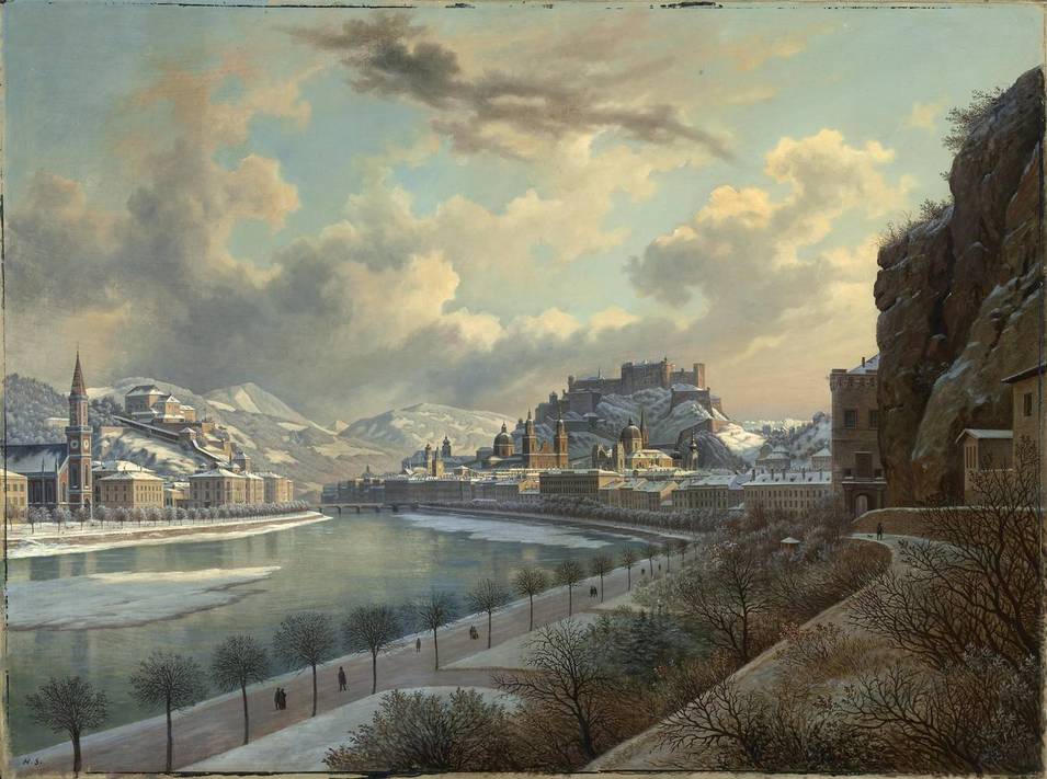 Salzburg vom Klausentor aus (Salzburg), Hubert Sattler (1817–1904), Um 1875, Öl auf Leinwand, Salzburg Museum, Inv.-Nr. 7004-49
